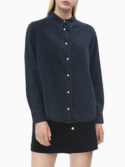 Calvin Klein Ruhák HU834571 | Calvin Klein Denim Boyfriend Női Ing Kék / Fekete